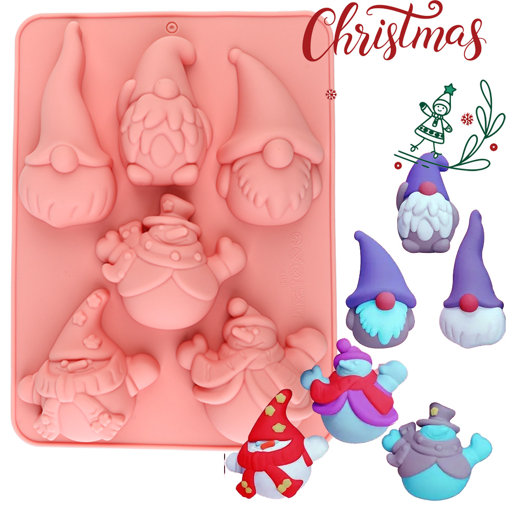 Candle Making Supplies Online - 6-fach Silikon-Backform mit Weihnachtswichtel-Motiv für Kuchen