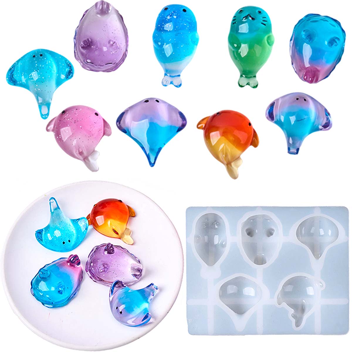 Candle Sachet - 3D-Heilungs-Silikonform mit Kawaii Manta-Rochen- und Wal-Motiv